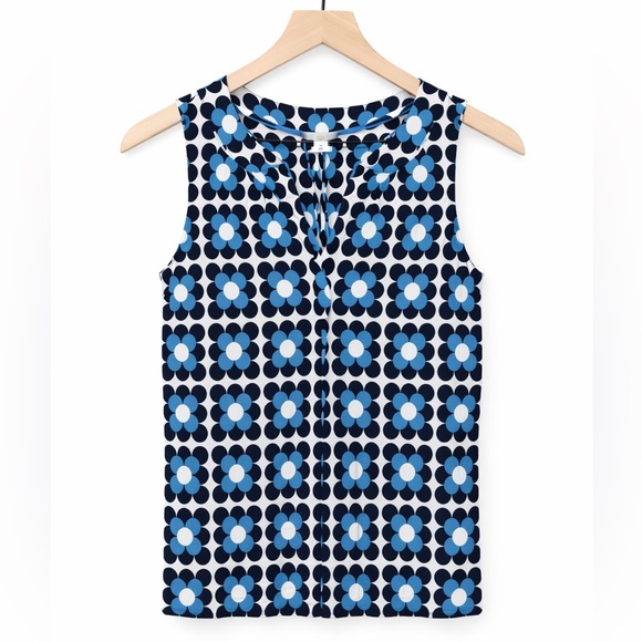 Boden Tops - Boden Blue and Black Floral Sleeveless V-neck Blouse (036)